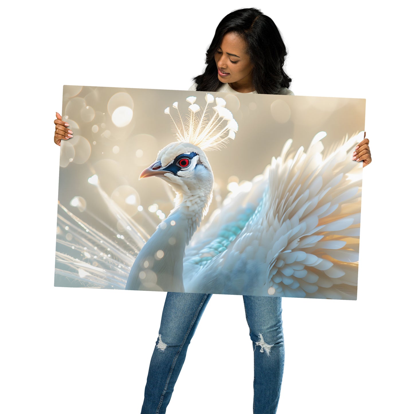 Majestic White Peacock Metal Wall Art - Elegant Aluminum Home Decor