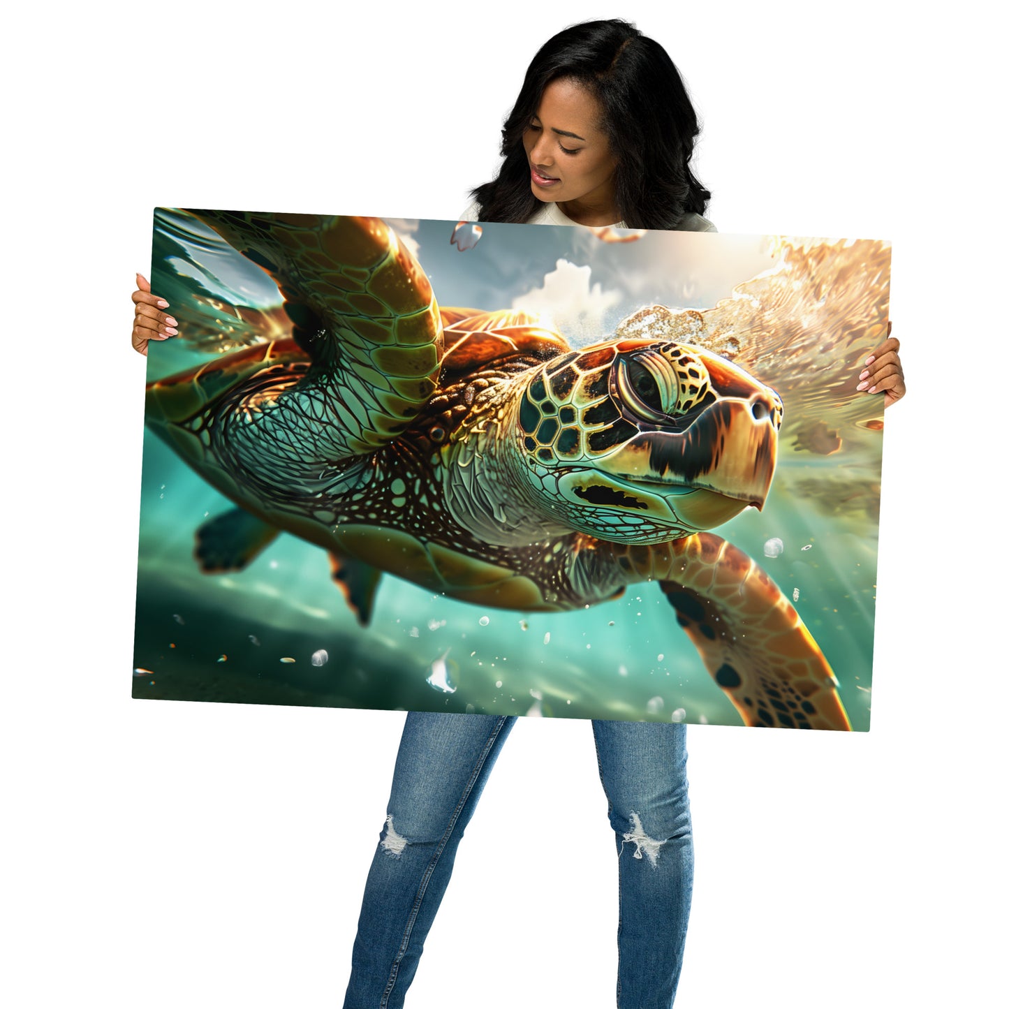 Vibrant Sea Turtle Aluminum Wall Art - Stunning Marine Life Decor