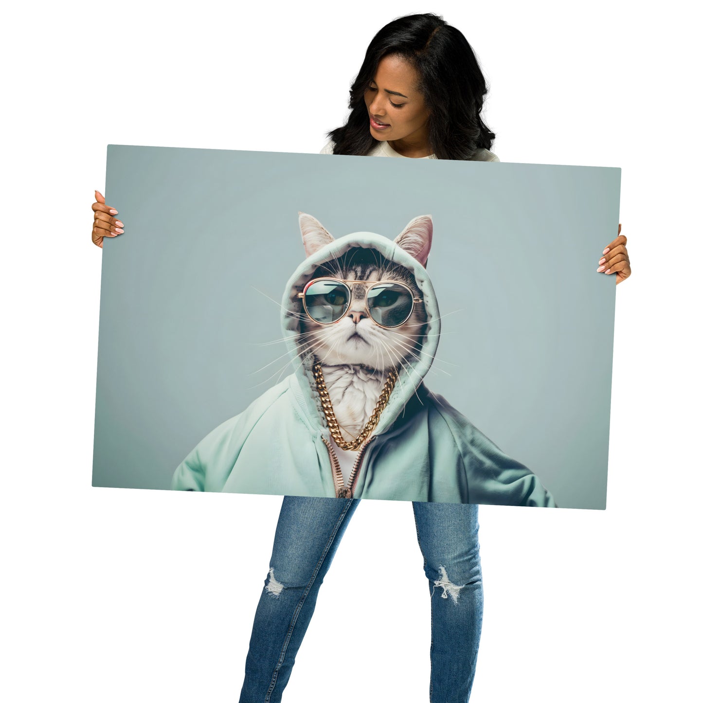 Cool Cat in Hoodie Metal Wall Art - Hip Aluminum Decor for Modern Spaces