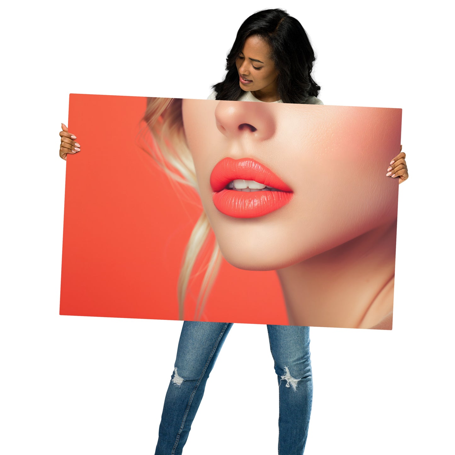 Chic Peach Lips Metal Wall Art - Elegant Aluminum Decor for Modern Spaces