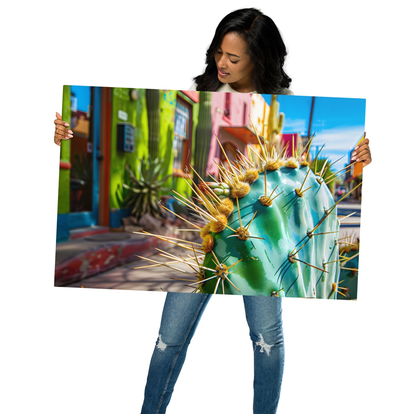 Vibrant Cactus Street Scene | Colorful Urban Desert Wall Art | Instant Download