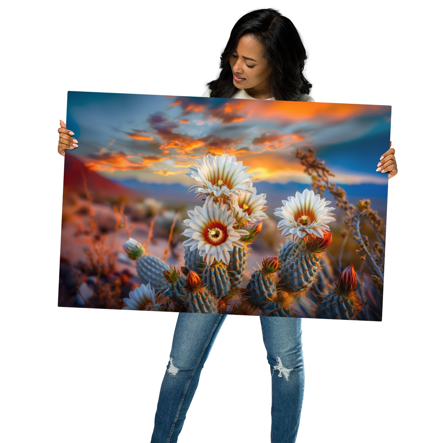 Sunset Desert Bloom | High-Resolution Cactus Flower Wall Art