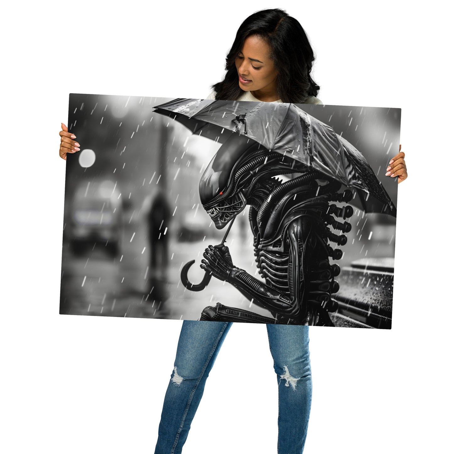 Alien in the Rain Vector Art Print - Perfect for Alien Lovers and UFO Decor