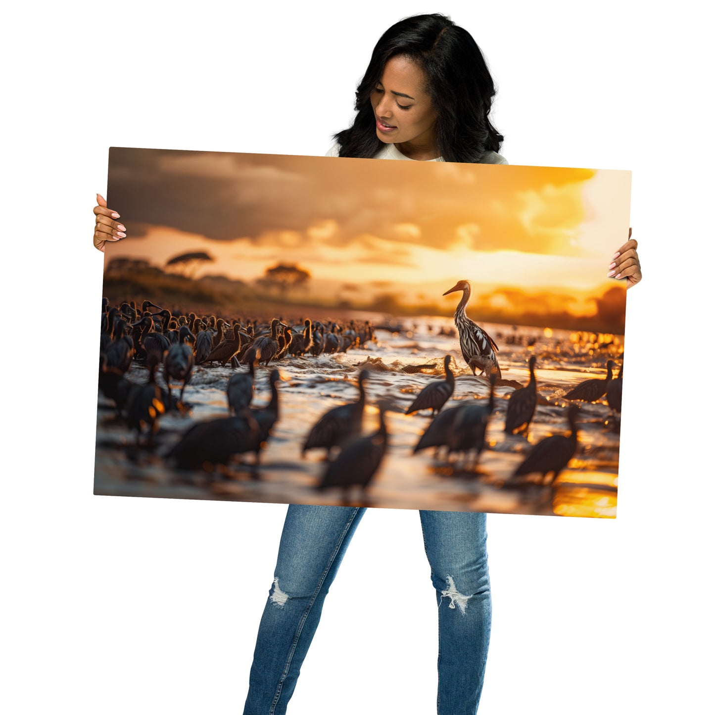 Captivating Bird Migration Metal Print - Stunning Sunset Wildlife Art, Customizable and Long-Lasting