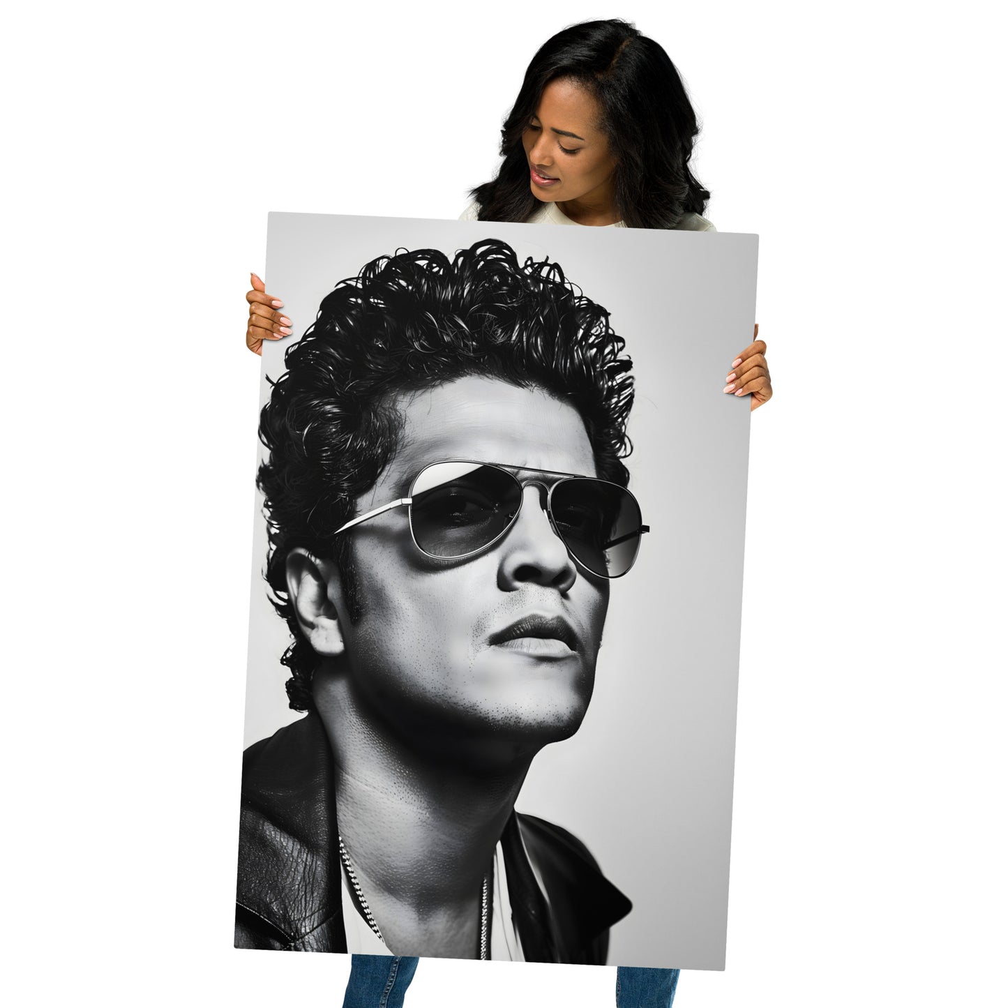 Stylish Celebrity Portrait Metal Wall Art - Modern Black and White Photography on Aluminum Frame