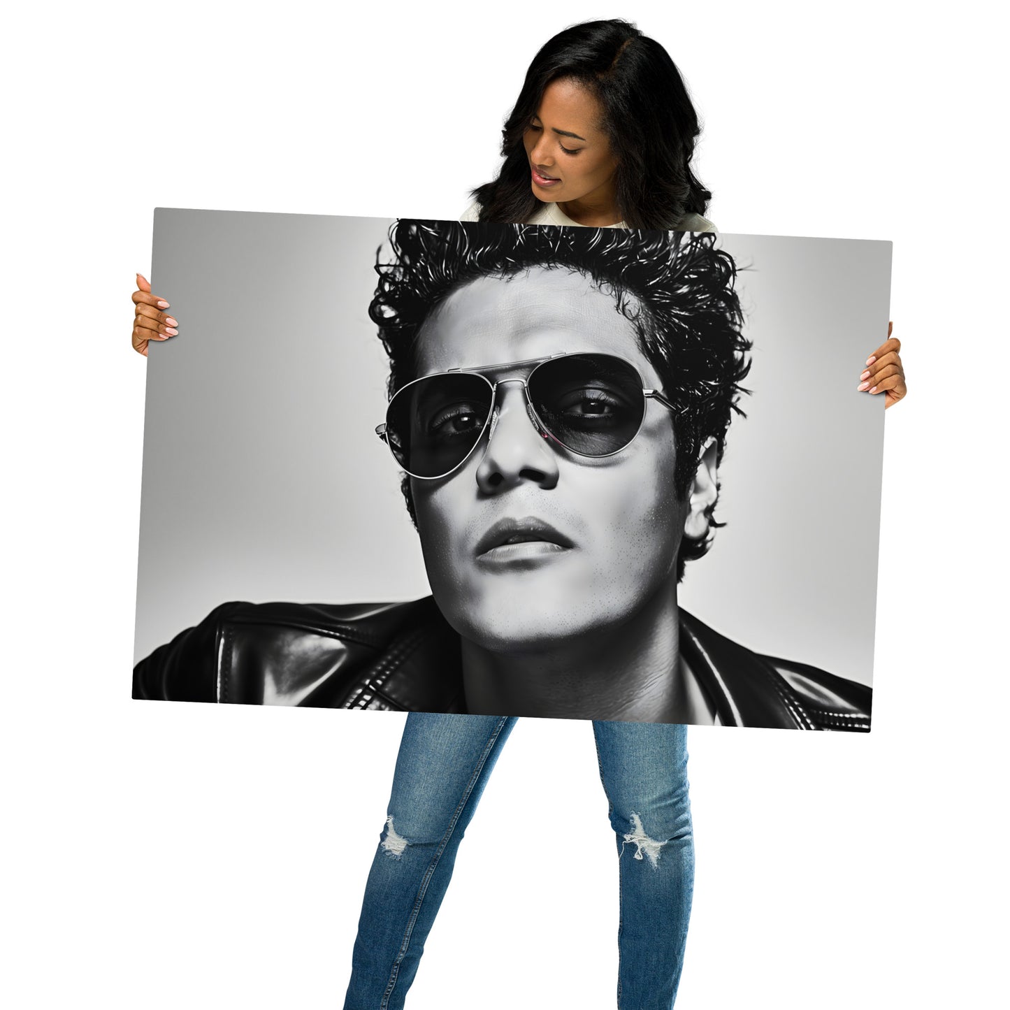 Chic Black and White Celebrity Portrait on Metal - Aluminum Frame Wall Art Decor