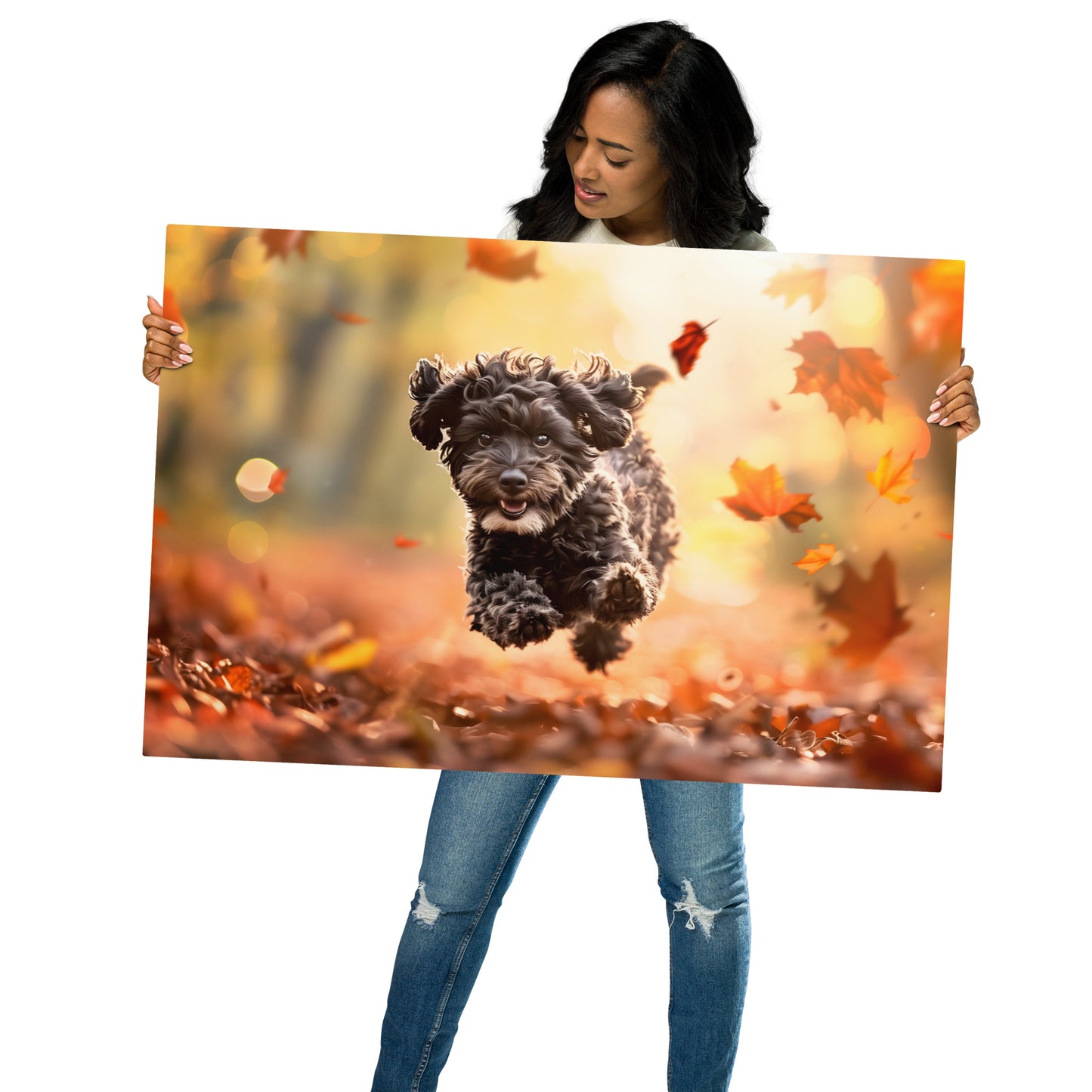 Vibrant Autumn Cockapoo Metal Aluminum Art - Playful Puppy Vector Design