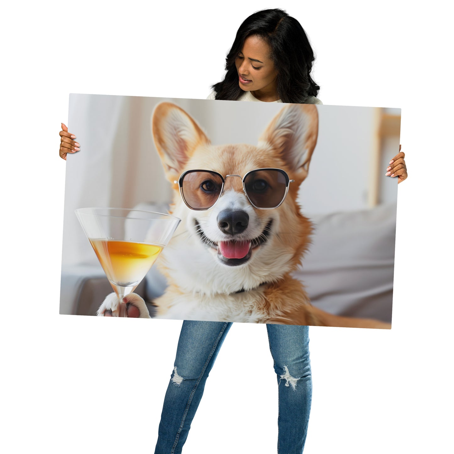 Cool Corgi with Cocktail - Fun Aluminum Metal Wall Art - Corgi Lover's Decor