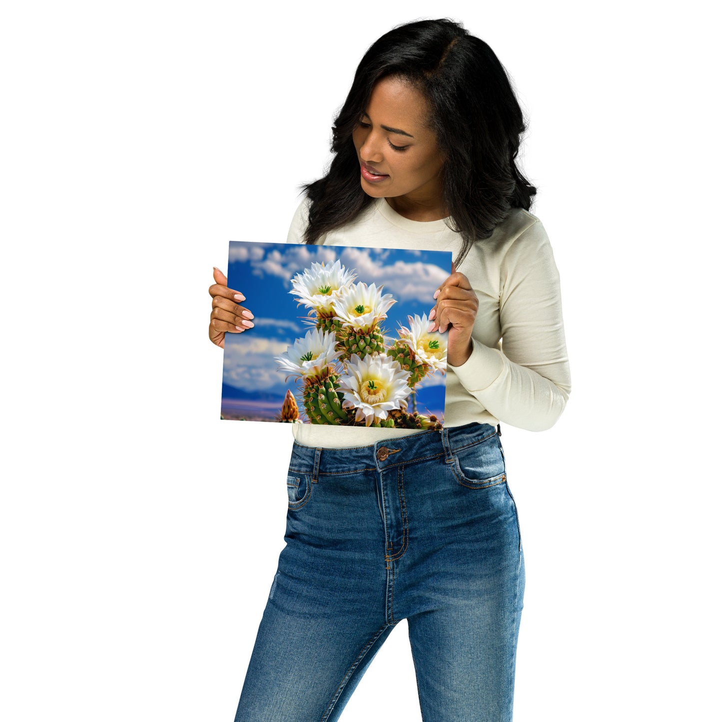 Stunning Cactus Flowers in Desert Landscape Wall Art