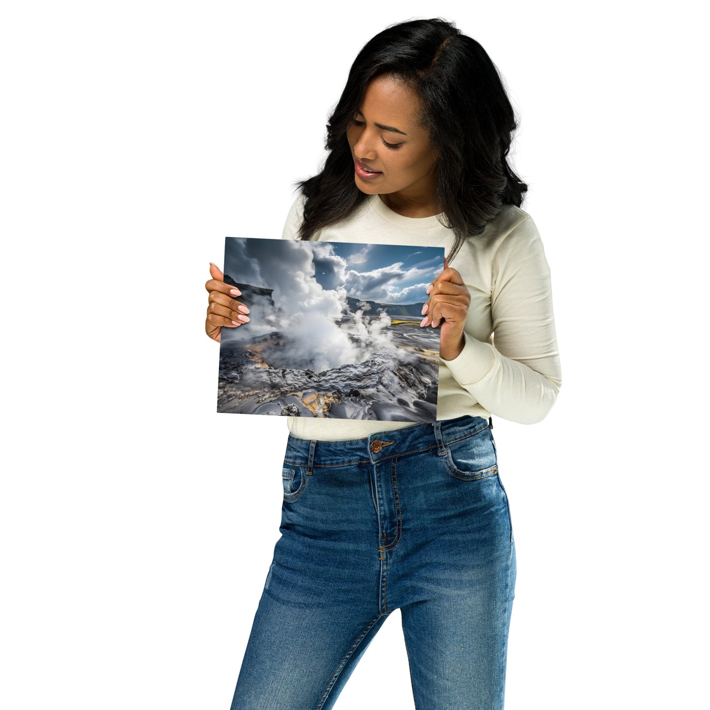 Epic Geothermal Landscape Metal Print - Stunning Volcanic Steam and Mountain View,