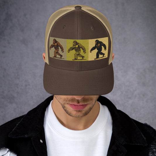 Bigfoot Evolution Trucker Hat - Unique Sasquatch Graphic Cap for Outdoor Enthusiasts