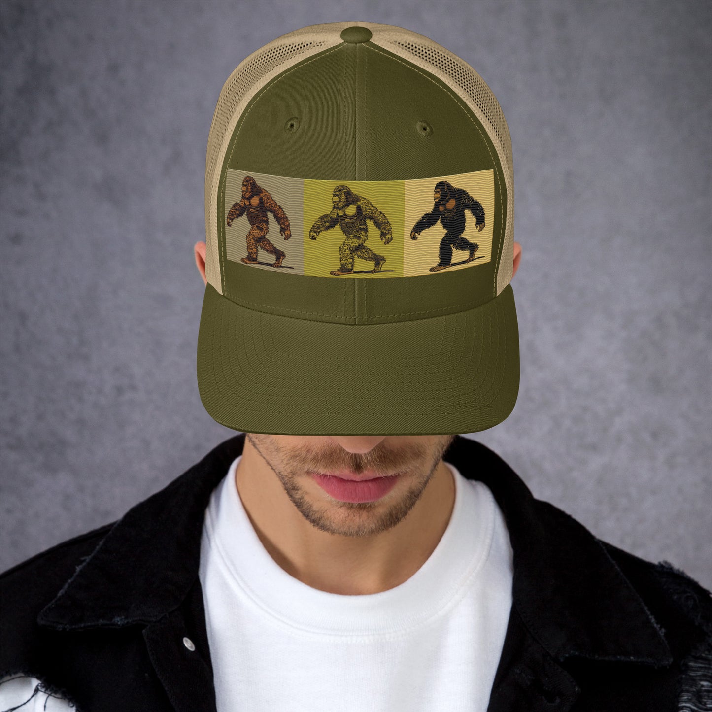 Bigfoot Evolution Trucker Hat - Unique Sasquatch Graphic Cap for Outdoor Enthusiasts